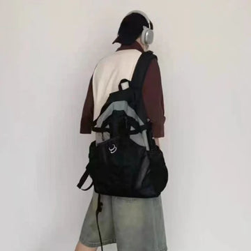 Qfdian Patchwork Casual Simple Contrast Color Backpacks Vintage All Match Men Cargo Schoolbags High-capacity Women Grunge Y2k Rucksacks